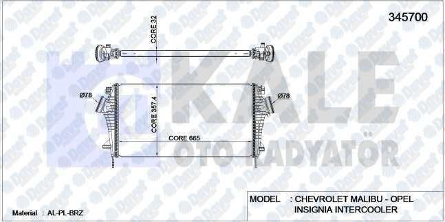 KALE 345700 Turbo Radyatoru (Intercooler) Insignia (Al/Pl/Brz) (665x361.7x32)